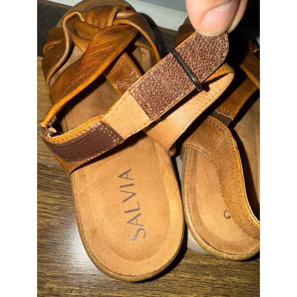 Salvia Birch‎ Veronica Cognac Leather Sandals Size 38 -7.5